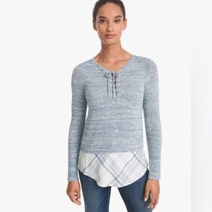 White House | Black Market WHBM sweater with plaid detailing and tie front.